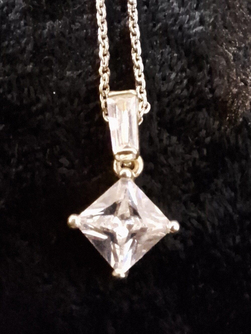 Diamonique 925 Sterling Silver Princess Cut CZ Solitaire Necklace - Picture 6 of 10